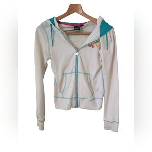 Bench Women's White and Teal Zip-Up Hoodie Size L / 10 US